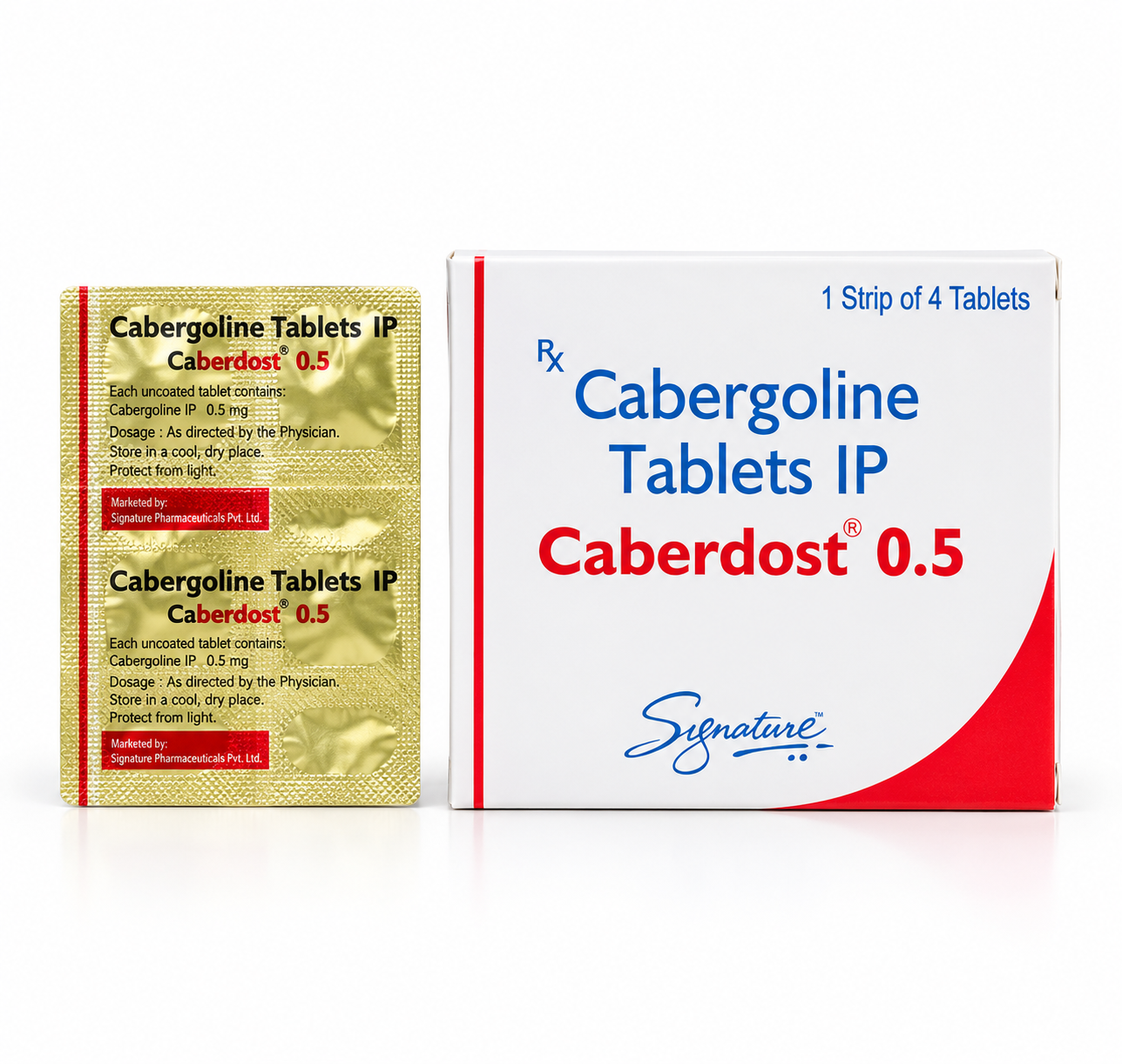 Cabergoline Medication Blister and Box Caberdost 0.5mg Tablet - Image 1